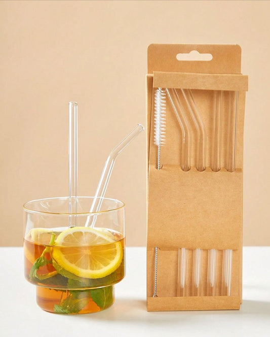 4 Pcs Reusable Glass Straws 8mm Straight Bent Glass Drinking Straws