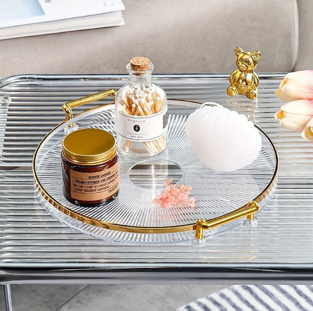 Decorative acrylic tray with golden handle