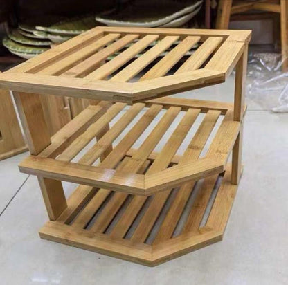 3 tier CORNER BAMBOO KITCHEN STORAGE SPICE RACK