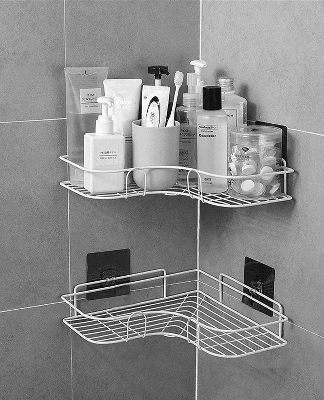 Metallic corner triangular bathroom organizer