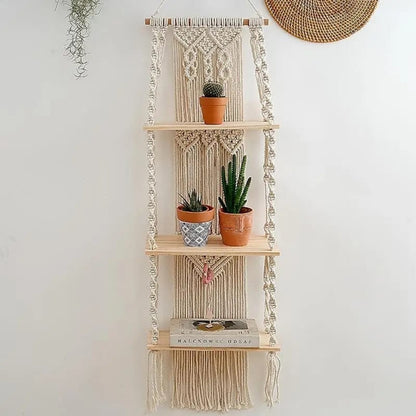 Woven Tapestry 3 Tier Bohemian wall hanging Floating shelves