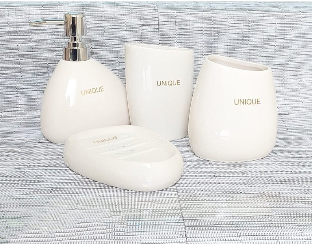 Unique branded ceramic 4 in 1 bathroom set