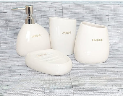 Unique branded ceramic 4 in 1 bathroom set