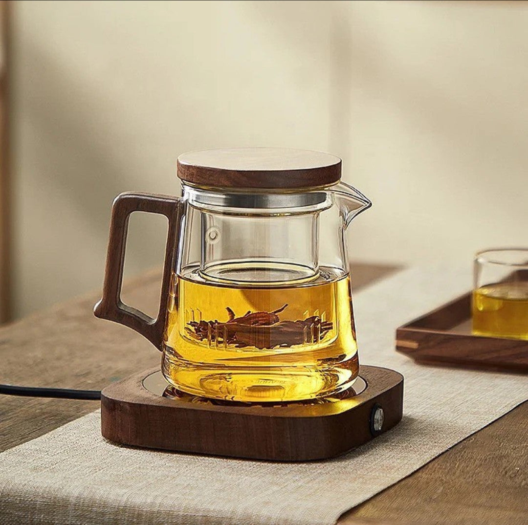 high borosilicate teapot with walnut handle