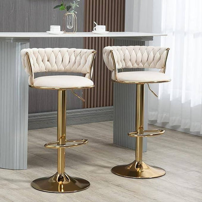 Swivel Bar Stools  for Kitchen Island, Counter Height Bar Chairs with velvet Back and Gold Metal Legs