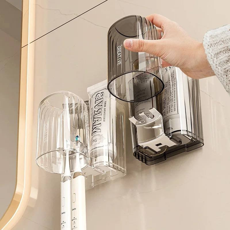 Wall mounted Toothbrush holder with toothpaste dispenser and organising space