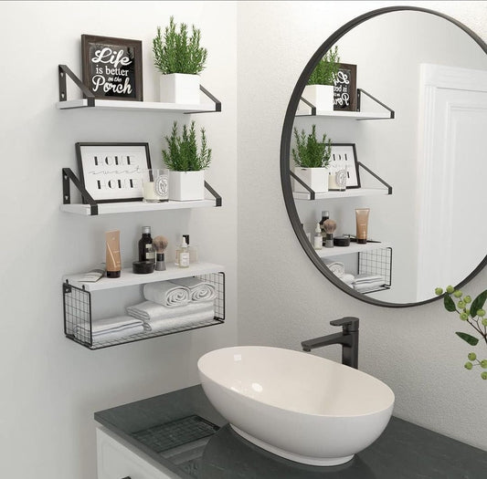 Solid pine wood bathroom floating shelf