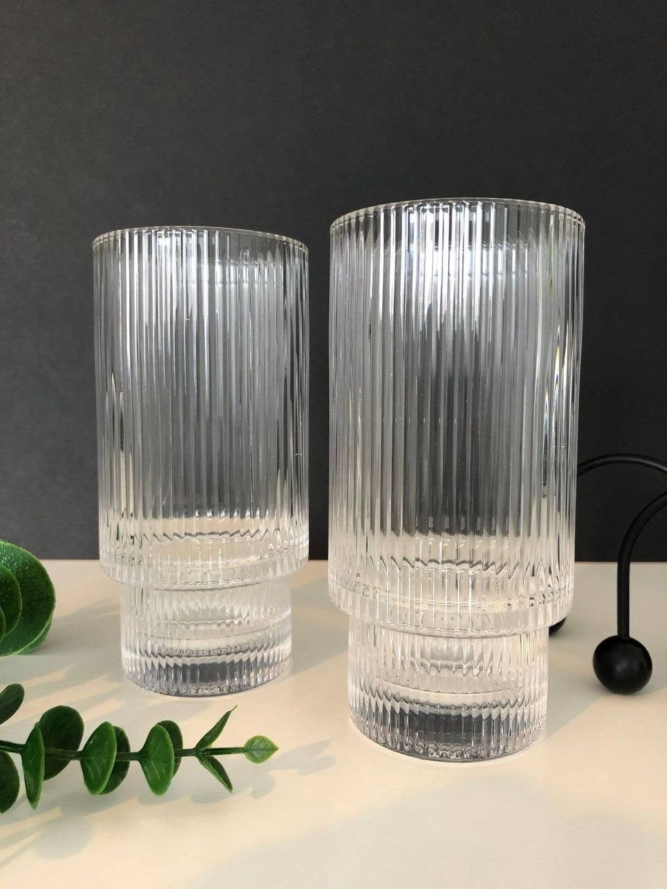 330ml Fancy Aesthetic Highball crystal ribbed  glasses