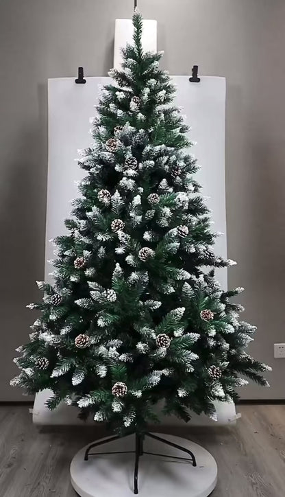 PREMIUM PINE SNOW FLOCKED TREE WITH CONE