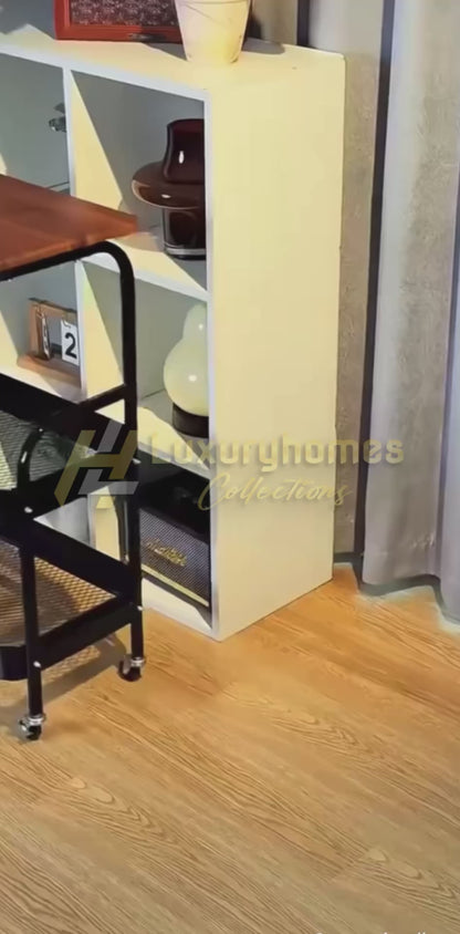wooden top double mesh trays trolley rack