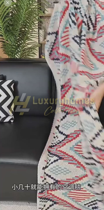 MODERN COZY GEOMETRIC NORDIC BOHEMIAN KNITTED THROW BLANKETS WITH TASSELS