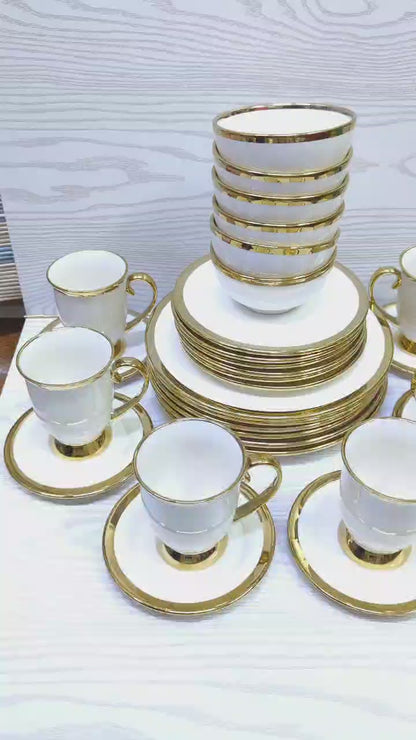 30pcs ceramic dinner set with gold rim