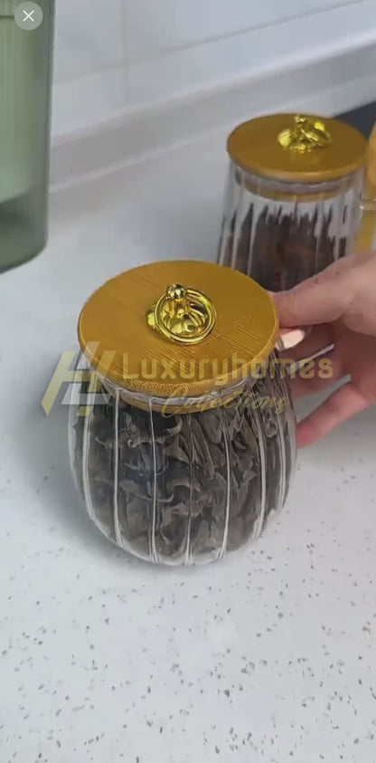 Glass Storage Jar with bamboo Lid/Spoons