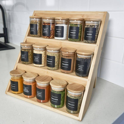 3 Tier bamboo spice Rack with 12 spice jars