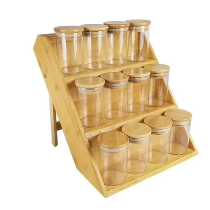 3 Tier bamboo spice Rack with 12 spice jars