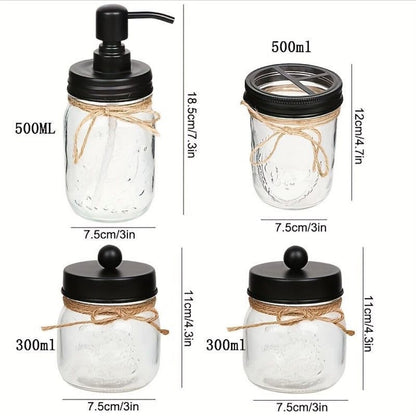 Manson Jars Bathroom Accessories With Black Lids