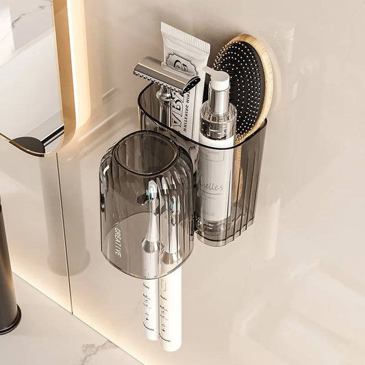 Wall mounted Toothbrush holder with toothpaste dispenser and organising space