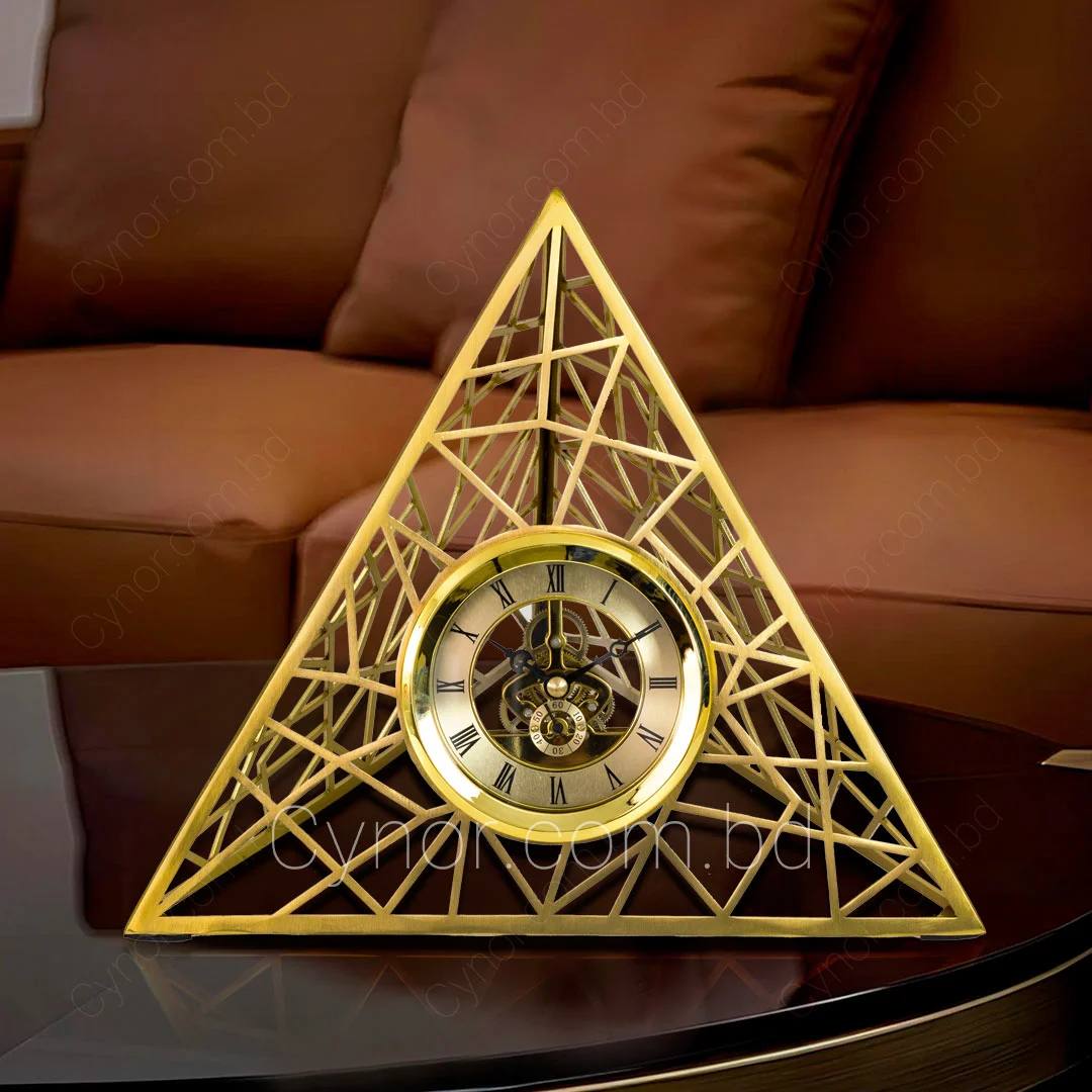 GOLDEN PYRAMID SHAPED METALLIC DESKTOP CLOCK – Luxury Homes Collections