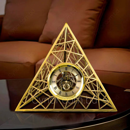 GOLDEN PYRAMID SHAPED METALLIC DESKTOP CLOCK