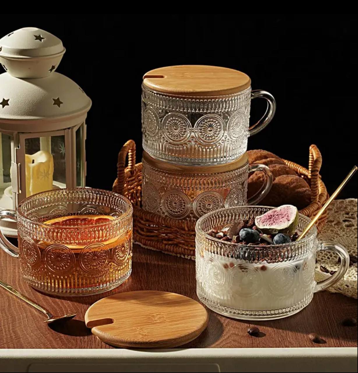 Vintage Glass coffee Mugs 4pcs