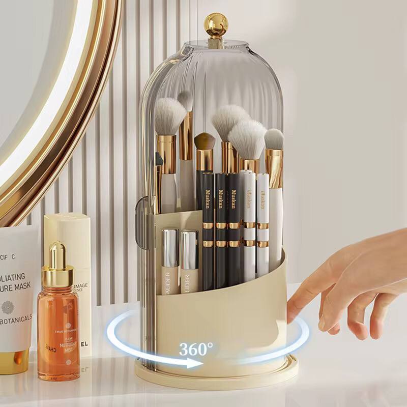 360° Rotating Makeup Brushes Holder With Lid Luxury Cosmetic Organizer Lipstick Eyebrow Pencil Holder Eye Shadow Storage Box