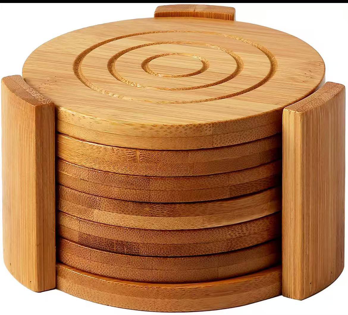 6PCS Round Bamboo Coaster Set