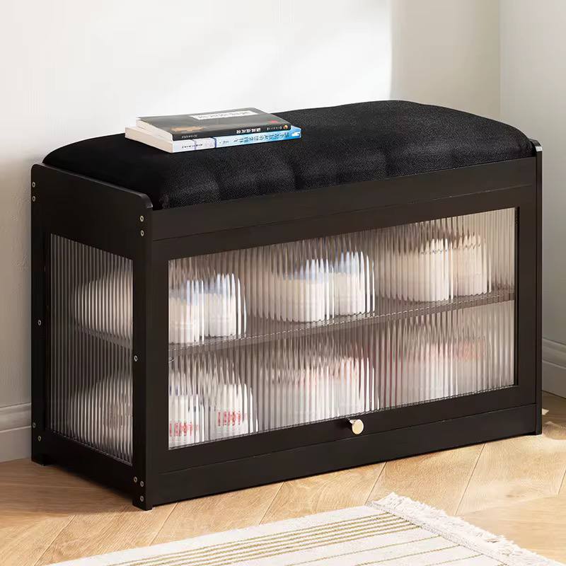 Wooden stool with shoe cabinet