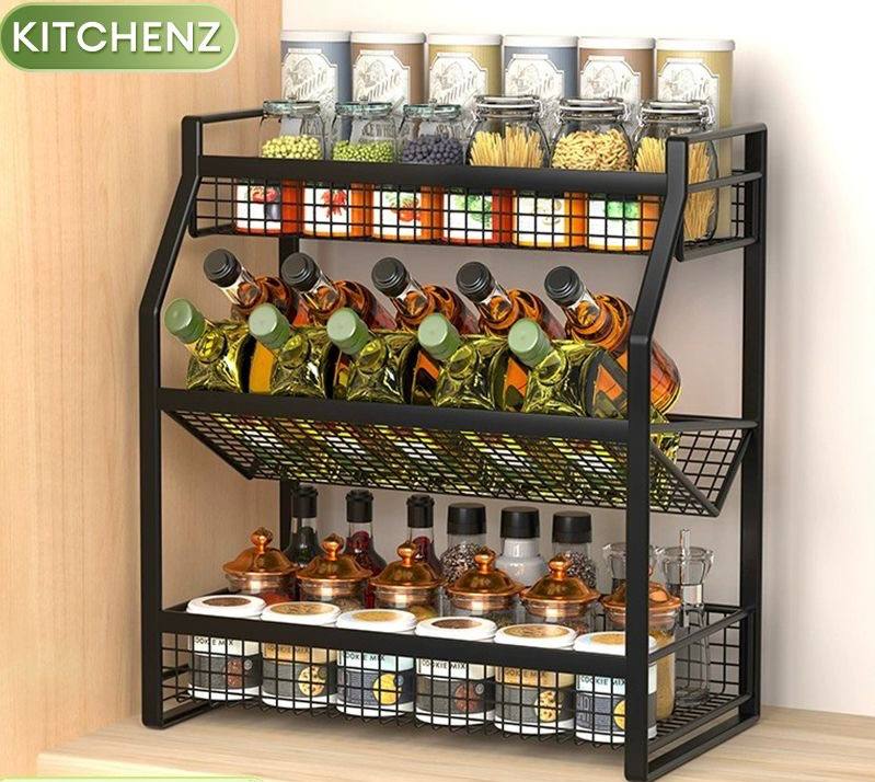 3 TIER MULTIFUNCTIONAL METALLIC KITCHEN SPICE RACK – Luxury Homes ...