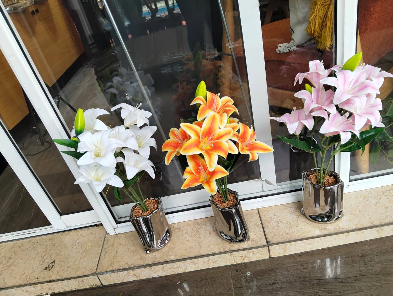 Table Top Big  Silver Potted Flowers