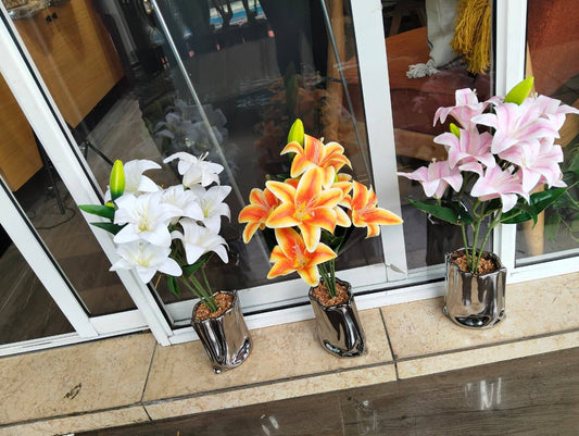Table Top Big  Silver Potted Flowers