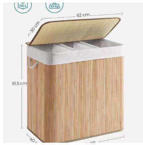3 grid foldable bamboo laundry basket