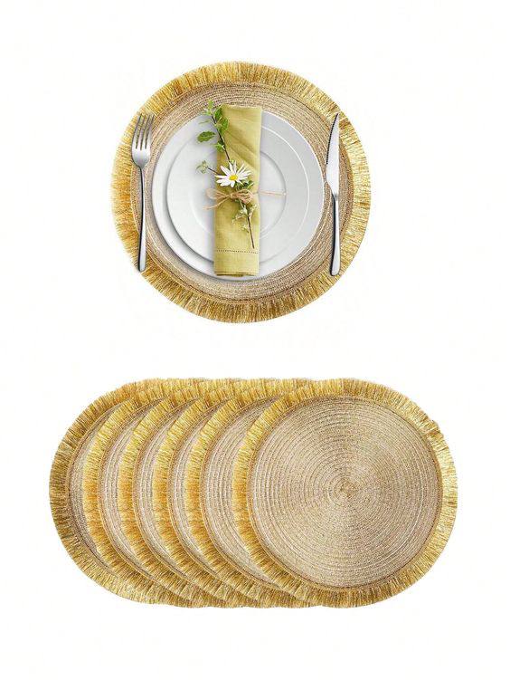 High Quality Round Shimmery Gold Placemats/TableMats 6pc