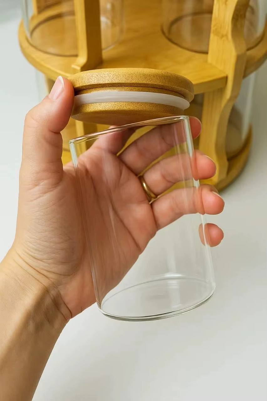 360 Degree Rotating Tabletop Spice Bamboo  Rack
