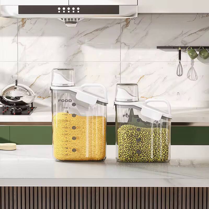 Storage containers with measuring cup