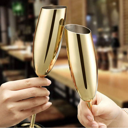 Gold and Silver Stainless Champagne Flutes with Flat Rim 
Sophisticated vessel for any sparkling wine, Champagne,Prosecco, or Mimosas