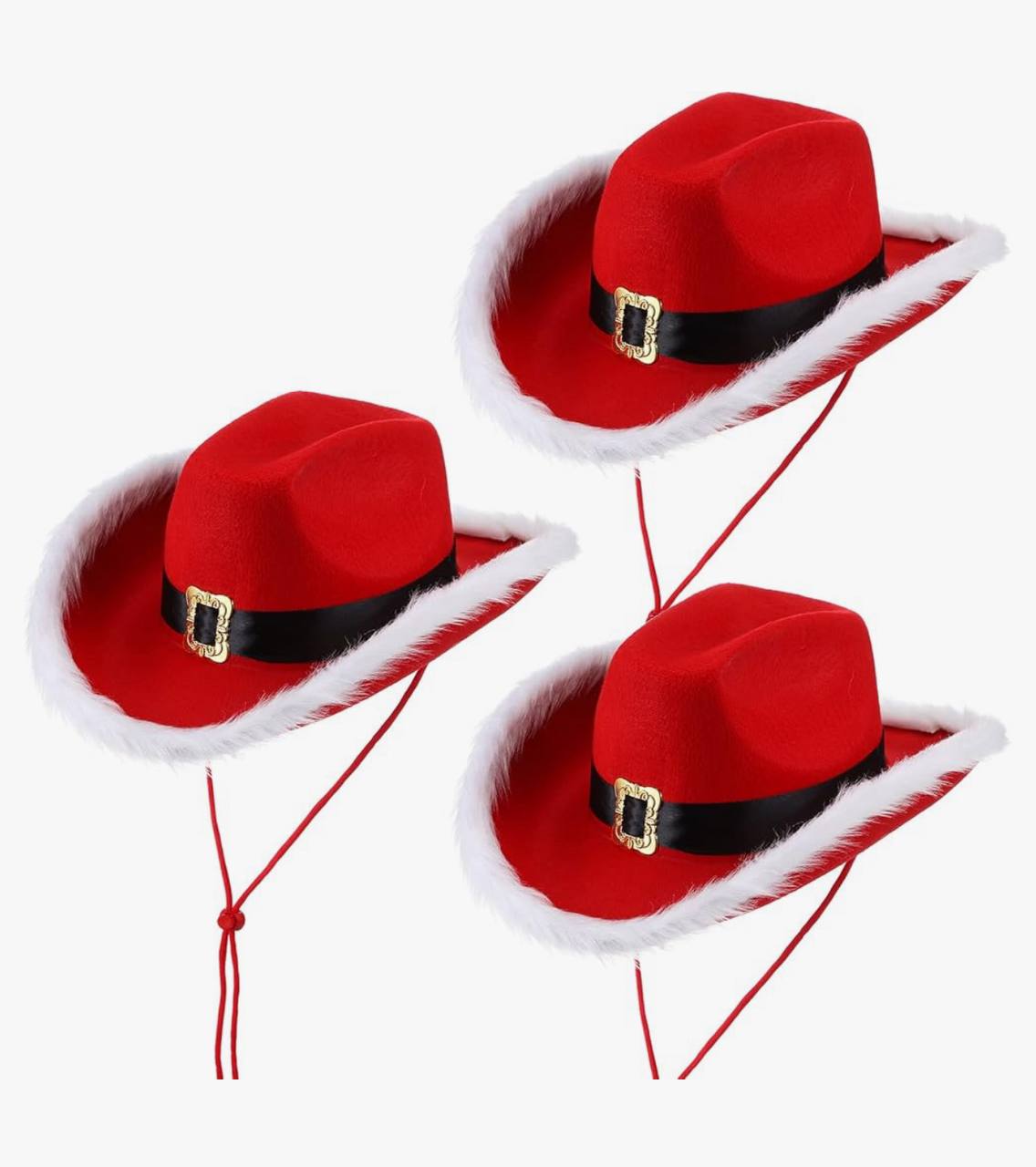 Christmas Red Cowboy Hat  Women Men Feather Black Belt Soft Hats Adjustable Comfortable Santa Cap