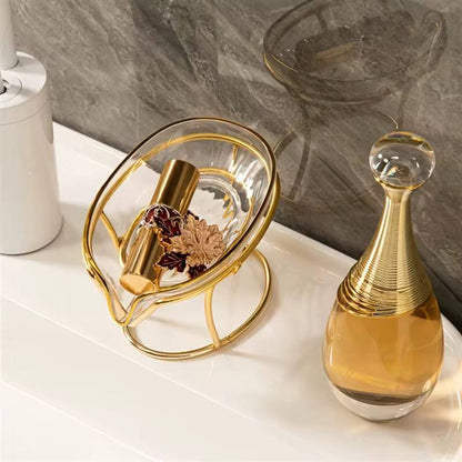 Happy life 45 degree slanted self draining soap dish with a golden stand