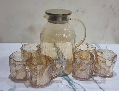 Mu Yan Golden 7pc glass water set - 200mlx6 tumblers  +2000ml jug