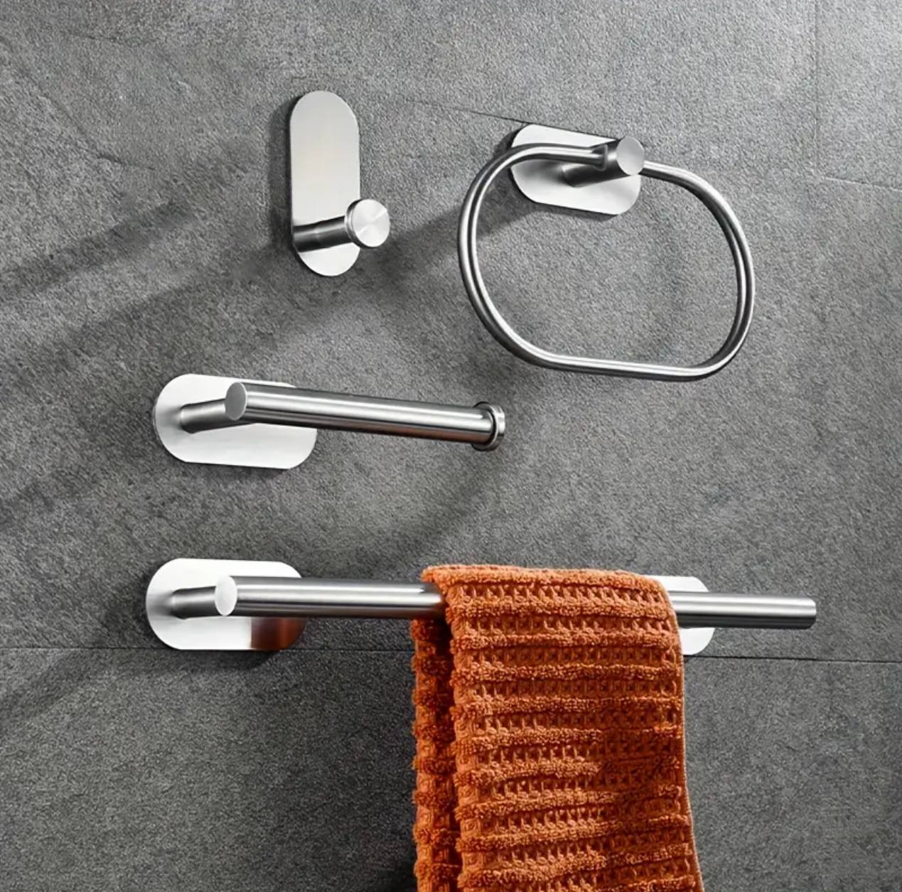 4pcs New design stainless steel bathroom organizer self adhesive wall hanger bath accessories set