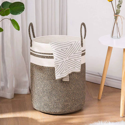 Cotton Rope Hand-woven large storage Basket with Handles.