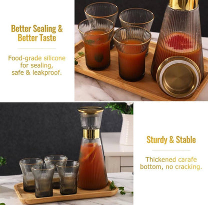 DUJUST Ribbed  Glass Carafe Set,