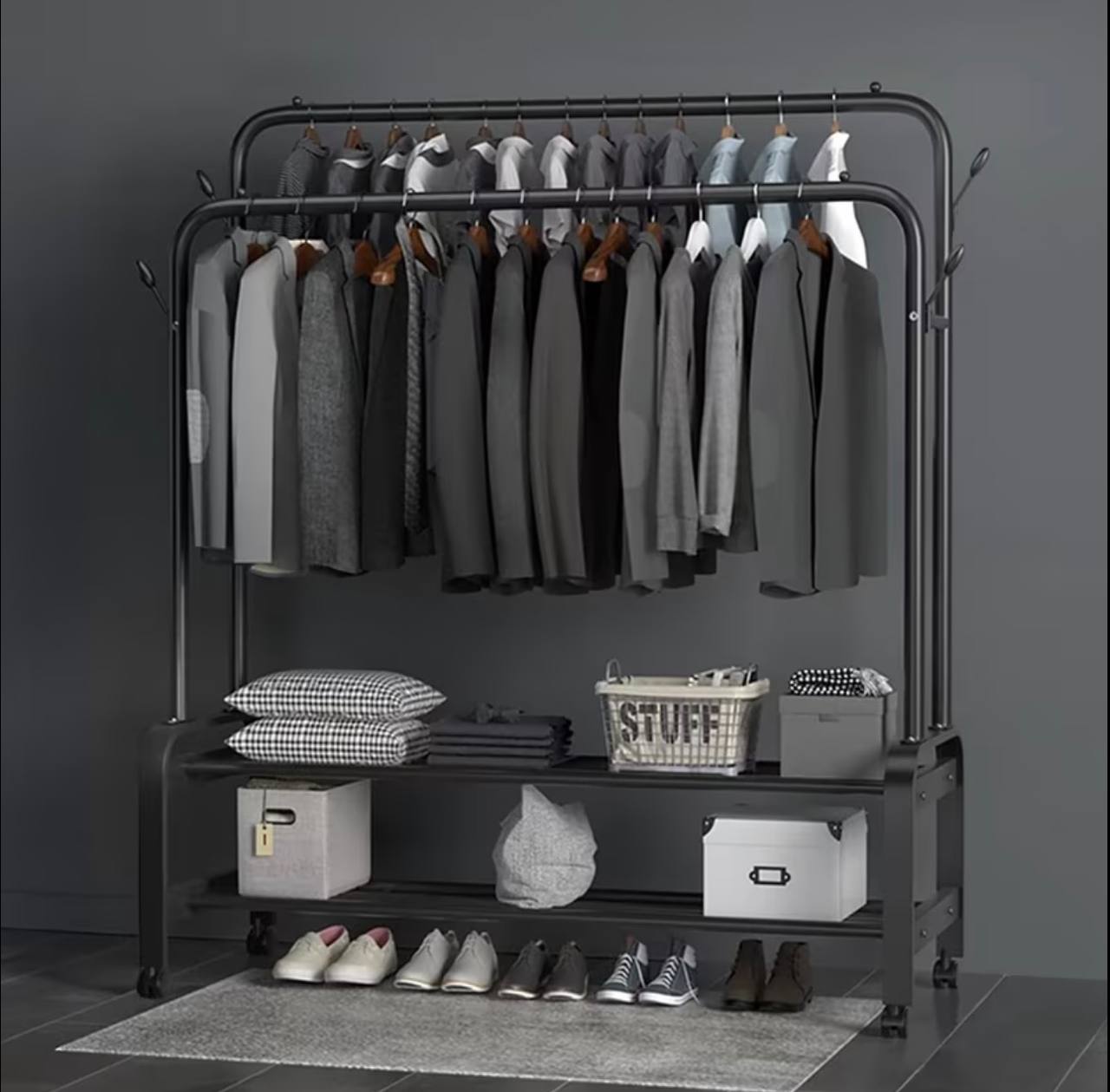 Heavy-Duty Double Rail Clothes Rack
