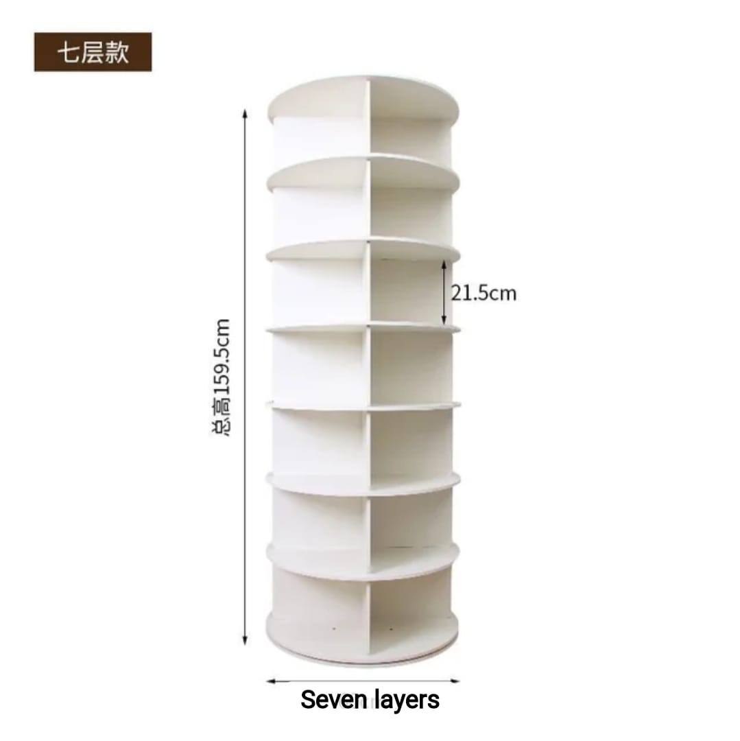Smart Intelligent Full-Height 360 Degree 7 layer Rotating DIY Wood shoe Rack cabinet ,decor stand,hand bag rack