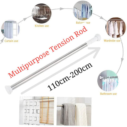 Clothes Hanger, retractable  rod, curtain steel rod, adjustable clothes/Curtain rod, kitchen adjustable rod, Hanger, shower curtain rod, expandable curtain rod, No Hole Bathroom Curtain Door Towel Hat Wardrobe Hanger Stainless Steel rod