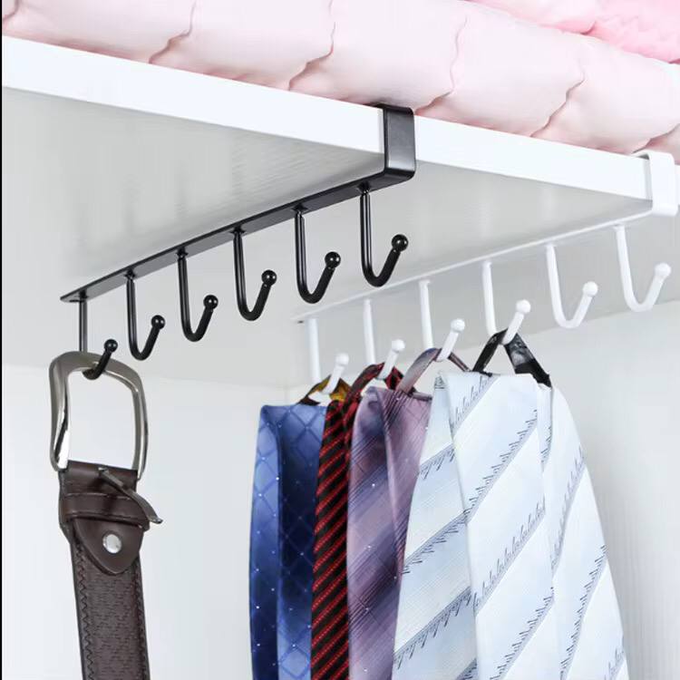 Iron 6 Hook Storage Shelf Wardrobe Cabinet Metal Under Shelve Mug Cup Hanger Bathroom Kitchen Organizer Hanging Rack Holder
