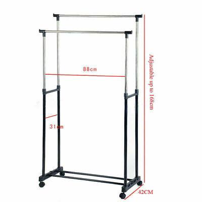 Coat rack/Floor coat rack, double pole stainless steel hanger. Also used as balcony drying rack, home multi-functional clothes rack with wheels