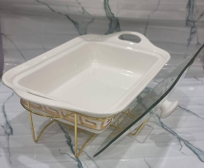 1.5L or 2L single ceramic round chaffing dish + burner and golden stand