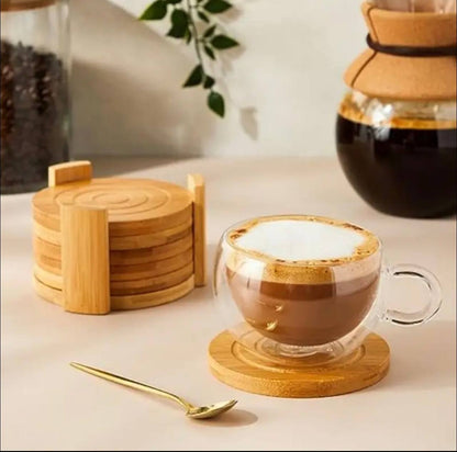 6PCS Round Bamboo Coaster Set