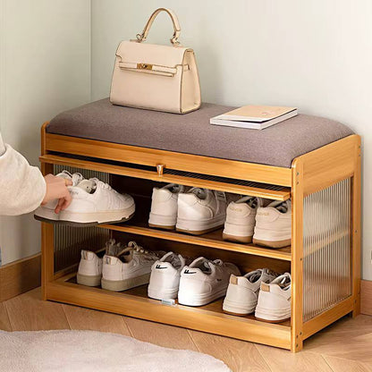 Wooden stool with shoe cabinet