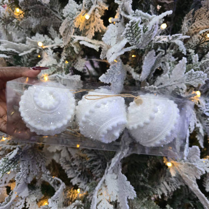 White Beaded 3pc Set Christmas Ball